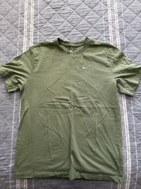 Nike Olive Green Short Sleeve Crew with White Swoosh